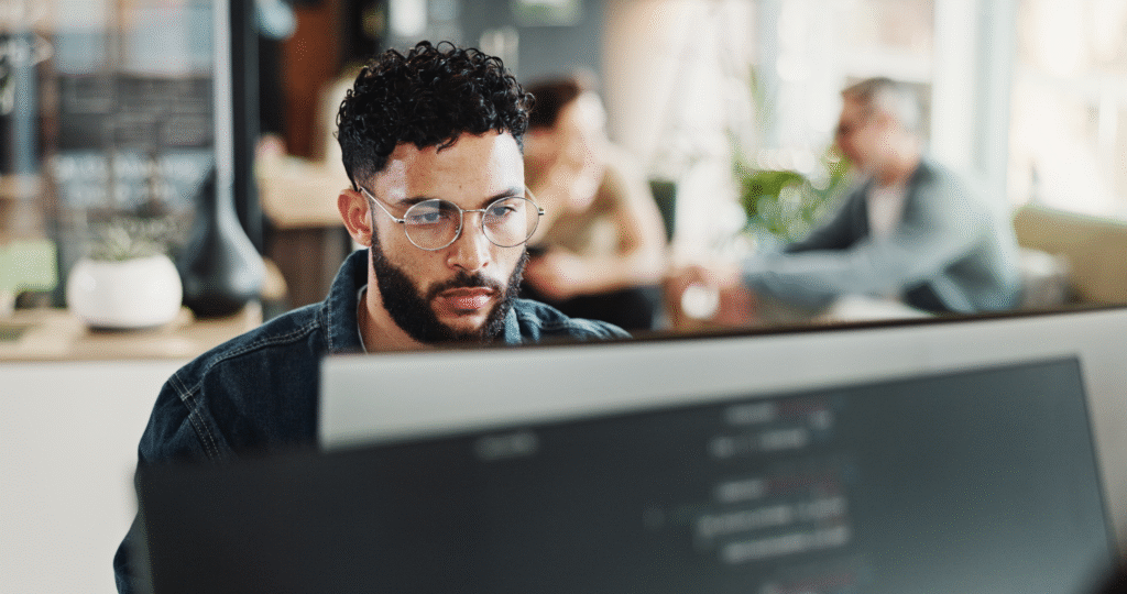 Employee working on a project for web development framework.